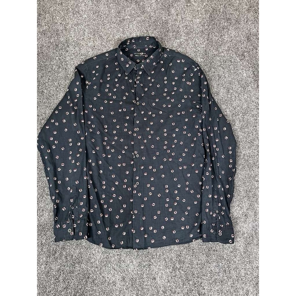 AllSaints Mens Small‎ Long Sleeve Sleeve Button Up Shirt Black Geometric Print
